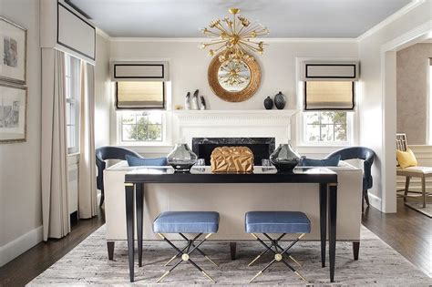 Spacious table top of this glass console table provides ample surface area for the display of plants, books or other decorative items. Blue X Stools with Black Sofa Table - Transitional ...