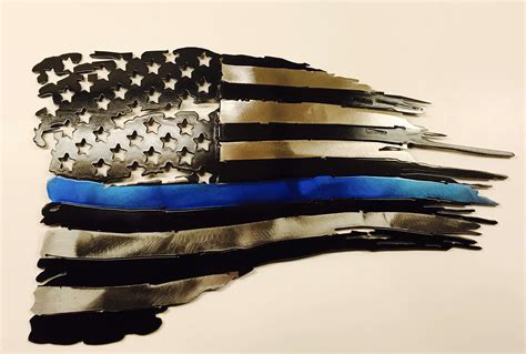 Tattered And Torn Thin Blue Line American Flag Merica Metal Worx