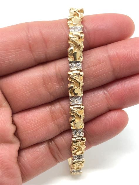10k Yellow Gold Diamond Nugget Bracelet 8 6mm 15 Grams Ebay