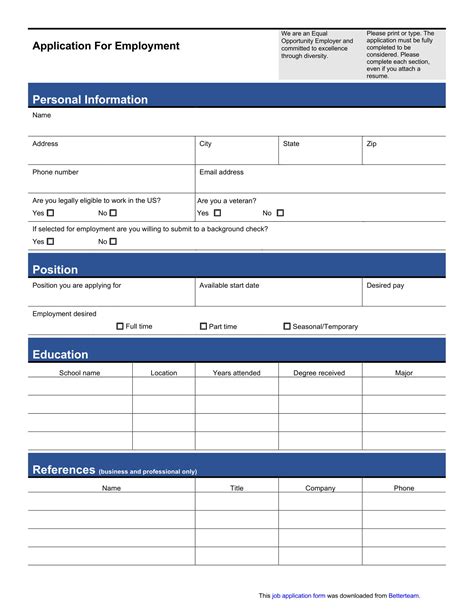 Generic Application For Employment Printable