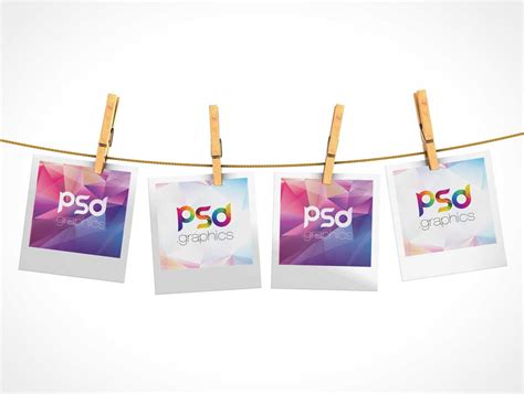 Download 4 Polaroid Pictures & Cloths Line PSD Mockup - PSD Mockups