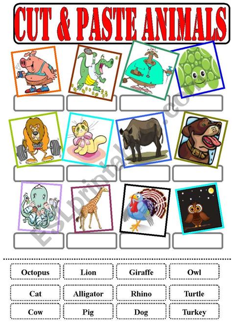 Cut And Paste Animals Bandw Included Esl Worksheet By Arielmlee