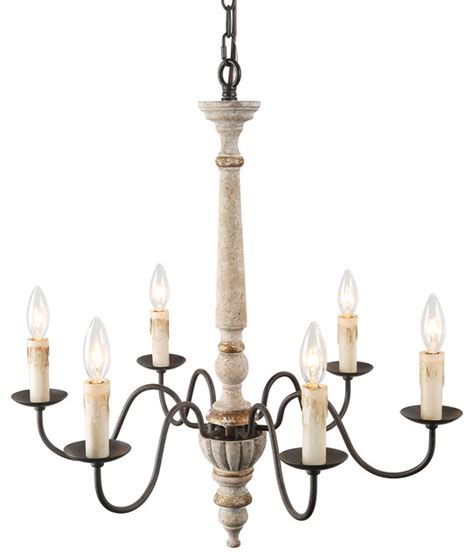 Lnc 6 Light Retro White Wooden Shabby Chic French Country Chandelier