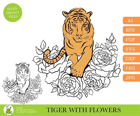 TIGER With Flowers SVG Tiger SVG Print And Cut File For Etsy