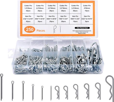 Fpvking 250pcs Cotter Pins And Hair Pins Assortment Kit Heavy Duty Fastener Multiple