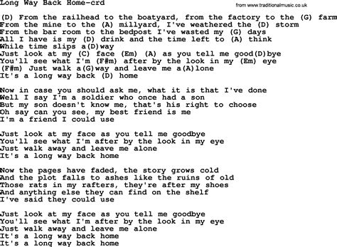 Please note that lyrics should always be added in the original script in this case written in. Long Way Back Home, by Gordon Lightfoot, lyrics and chords