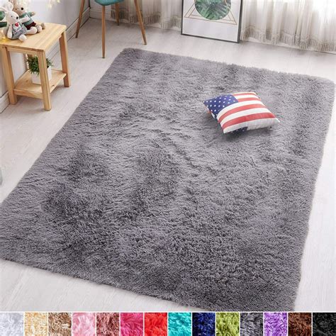 pagisofe grey fluffy shag area rugs for bedroom 5x7 soft fuzzy shaggy rugs for living room