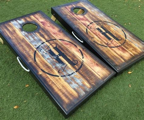 Solid Wood Cornhole Boards 2x4 Rustic Monogram Etsy Stained