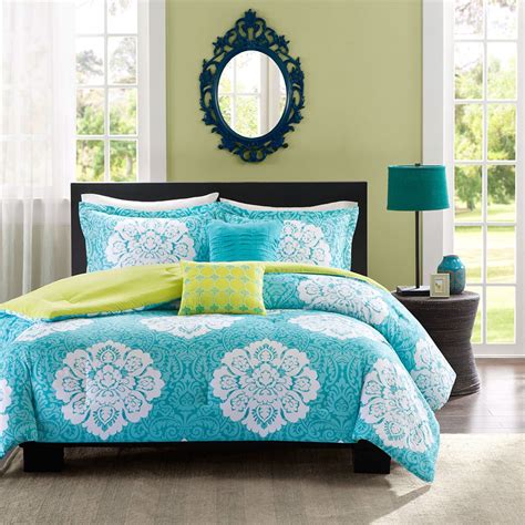 Shop for full comforters in comforters. Full size 5-Piece Comforter Set in Teal Blue White Damask ...