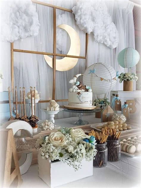 Golden Moon White Clouds Lanterns Tulle Fairy Lights Cake Macaroons