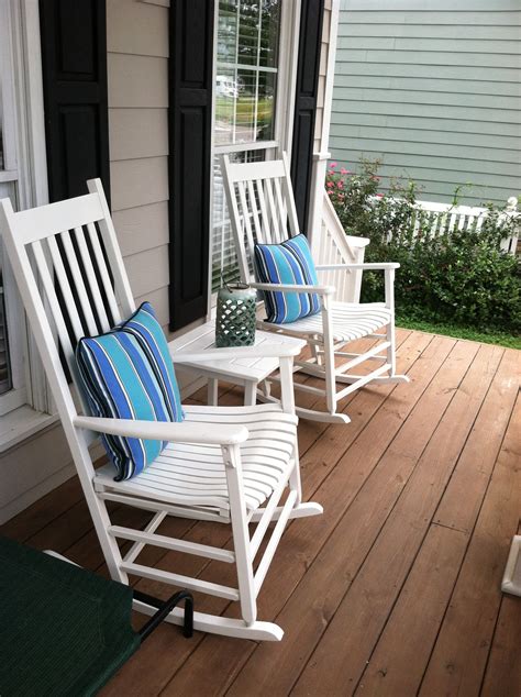 White Rocking Chairs On Front Porch With Summer Perfect Sunbrella