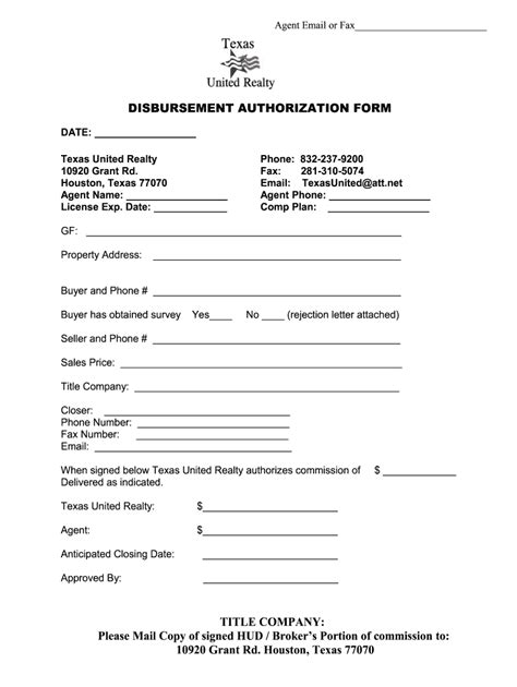 Tx Disbursement Authorization Form Fill And Sign Printable Template