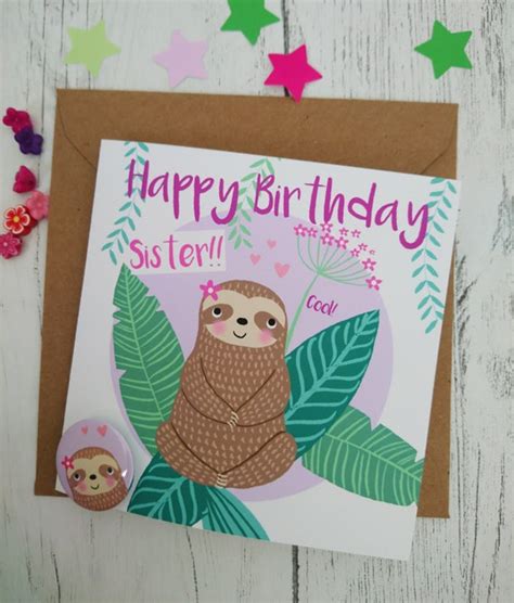 Sloth Sister Birthday Card Sloth Card Sloth Sister Card With Etsy