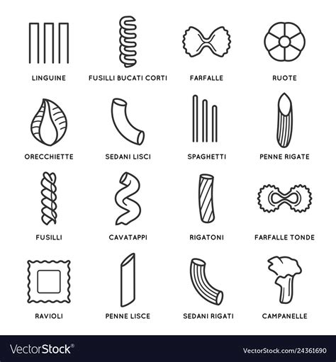 Pasta Types Icon Set Italian Cuisine And Cooking Vector Image