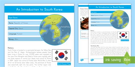 South Korea Fact File Korean Culture Lesson Plan