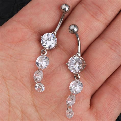 14g Round Clear Cz Dangle Belly Button Rings 14g Stainless Etsy