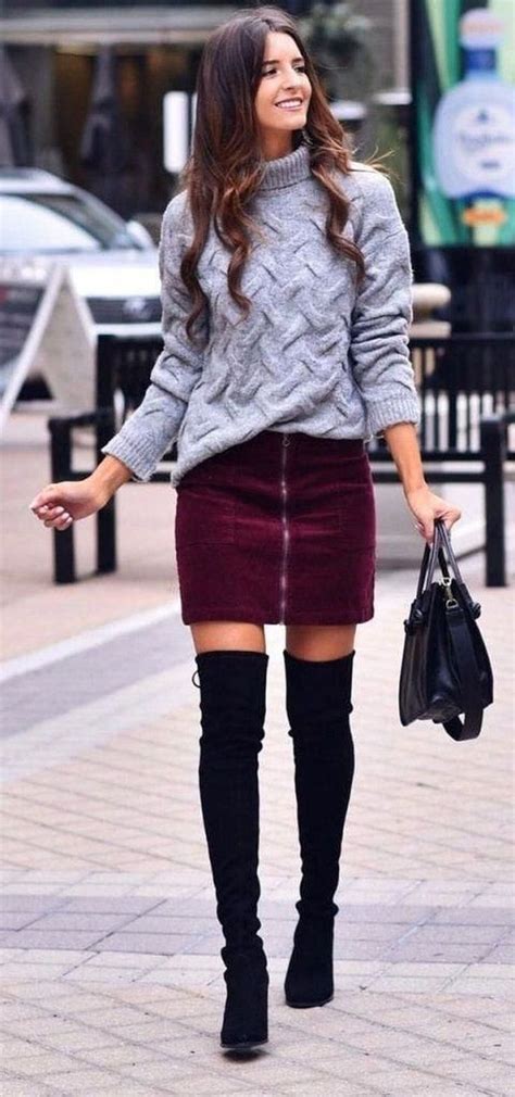 40 Perfect Winter Skirt Outfit Ideas To Keep Your Style | Burgundy