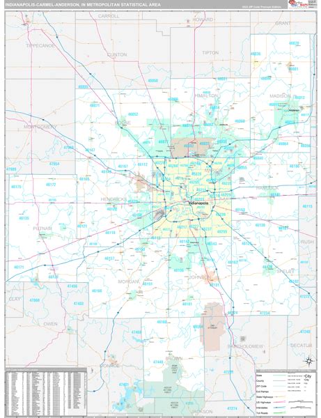 Indianapolis Carmel Anderson Metro Area In Zip Code Maps Premium