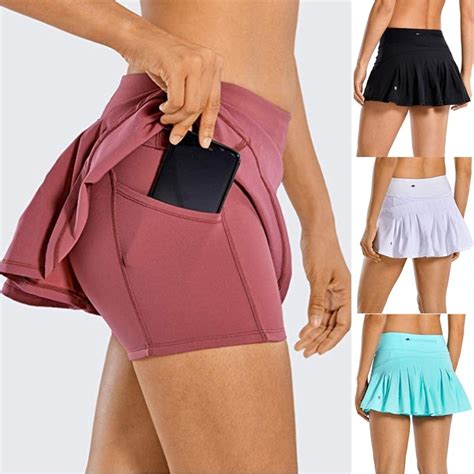 Womens Athletic Golf Skirts Mid Waisted Pleated Shorts With Pocket