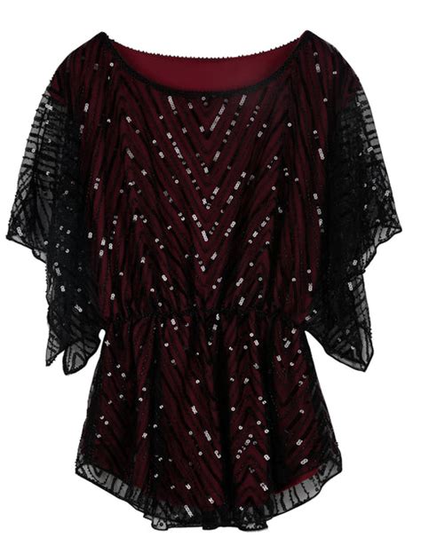 Prettyguide Womens Sequin Blouse Tops Sparkly Beaded Evening Formal P