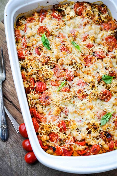 savory cheesy tomato casserole {with white beans and basil}