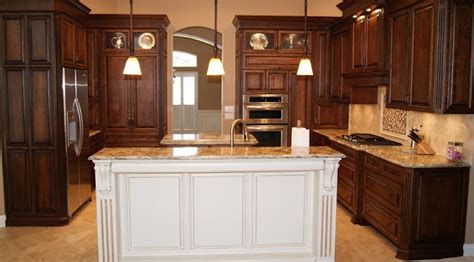 White is an excellent choice for. RTA Espresso Kitchen Cabinets with White Island