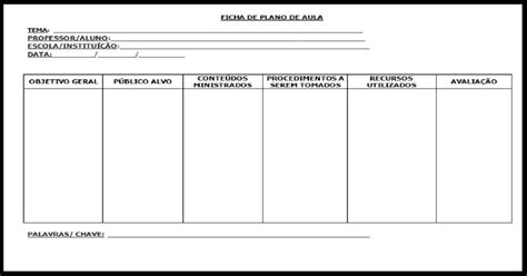 Modelo De Ficha Para Plano De Aula Para Imprimir S Escola