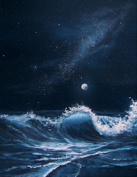 Learn How To Paint The Ocean Waves And Gorgeous Night Sky In This