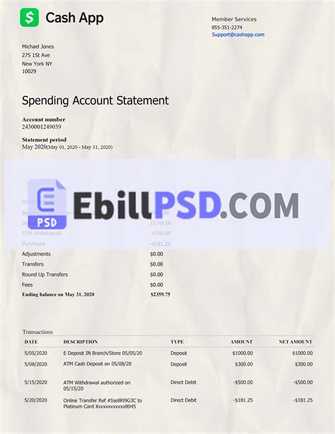 Cash App Bank Statement Psd Template Ebill Psd