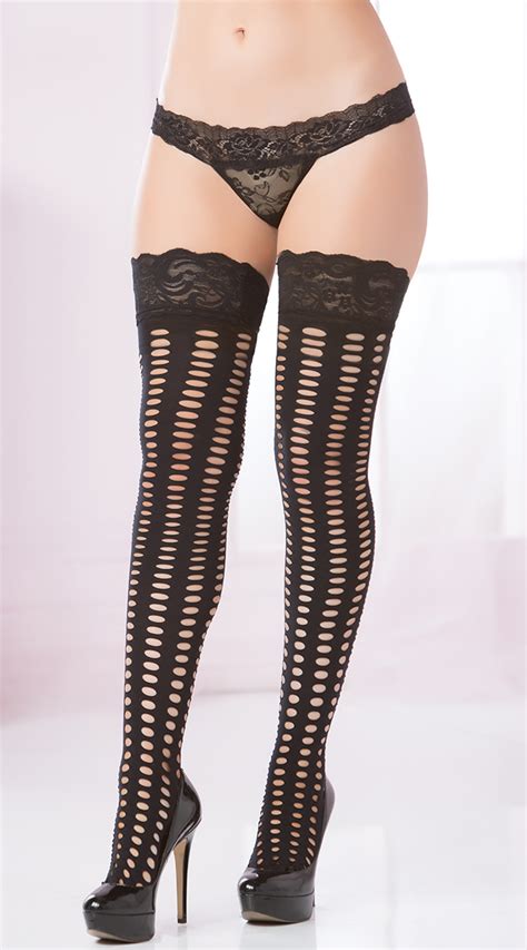 Lace Top Pothole Thigh Highs Lace Top Thigh Highs Netted Thigh Highs