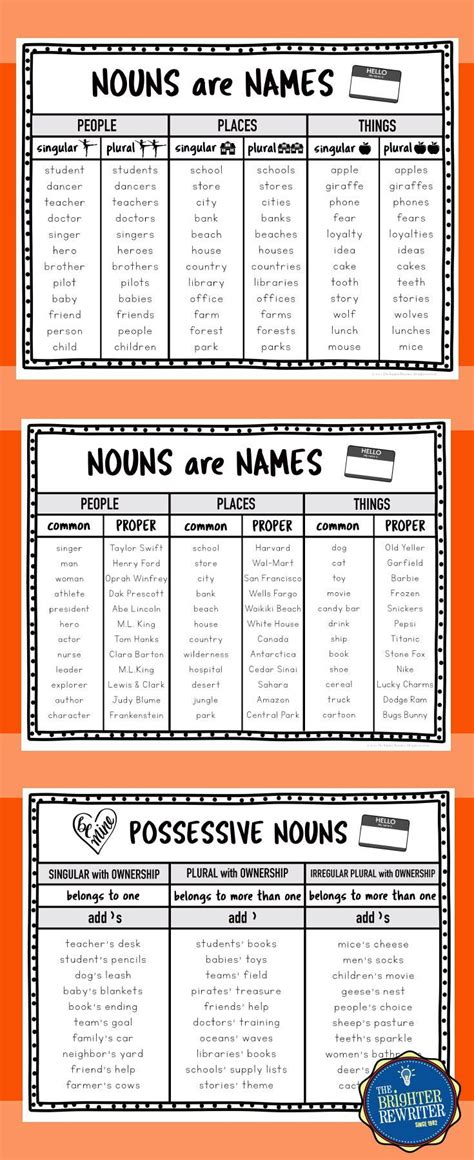 Noun Anchor Charts And Mini Charts For Singular And Plural Nouns