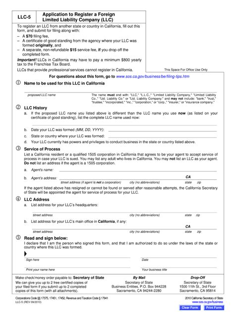 Llc 5 California 2010 2024 Form Fill Out And Sign Printable Pdf