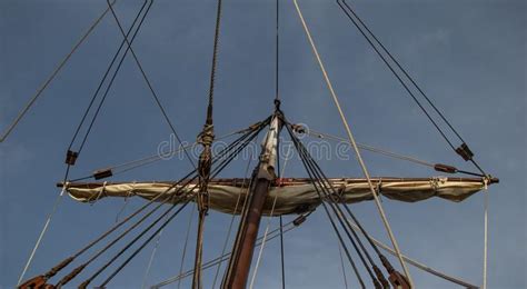 Sails And Ropes Of An Old Wooden Boat Stock Photo Image Of Mast