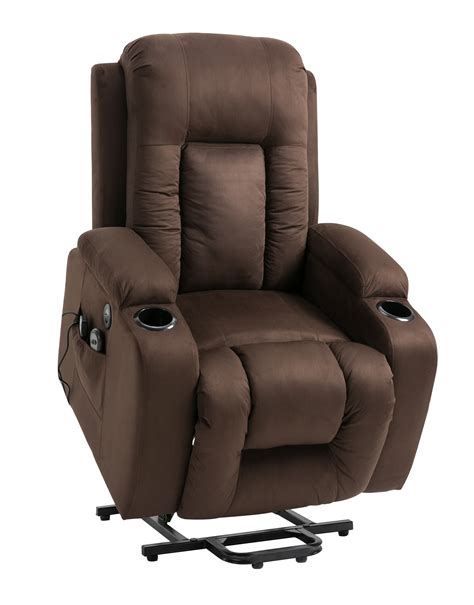Brown Microfiber Recliner Massage Chair Heat Power Lift Chair Uncle
