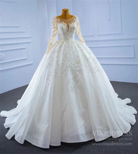 Sparkly Luxury Princess Ball Gown Wedding Dresses With Long Sleeve 672