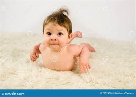 Adorable Baby Girl Naked Stock Photo Image Of Flokati