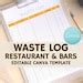 Food Waste Log Bar Waste Log Editable Restaurant Template 4 Print