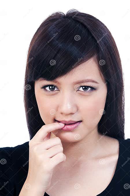 Cute Young Asian Woman Biting Her Finger Stock Image Image Of Person