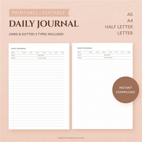 Printable Daily Journal Template