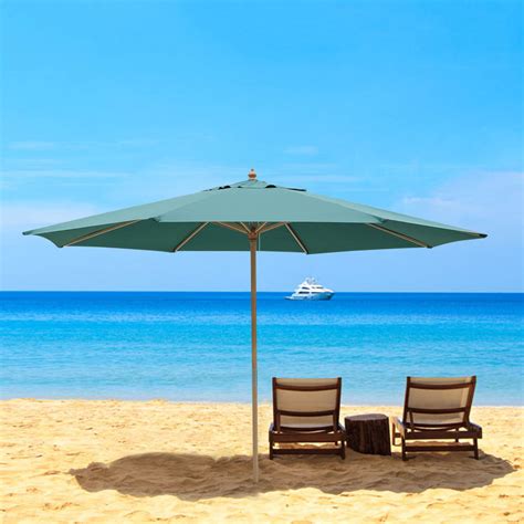 13 Ft Patio Wood Umbrella German Wooden Pole Outdoor Beach Cafe Garden Sun Shade Ebay