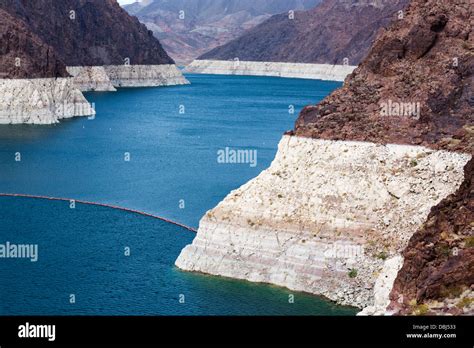 Lake Mead At Hoover Dam Showing Dramatic Fall In Water Levels Which