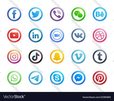 Popular Social Media Round Modern Icons Set Vector Image