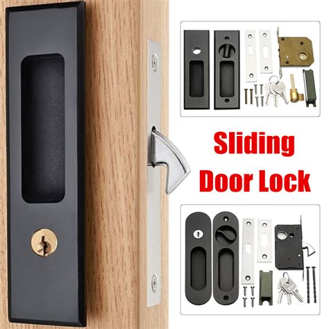 Matte Black Sliding Door Lock Flush Handle Finger Pull Set Kitchen