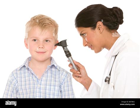 Doctor Checking Patients Ear Otoscope Hi Res Stock Photography And