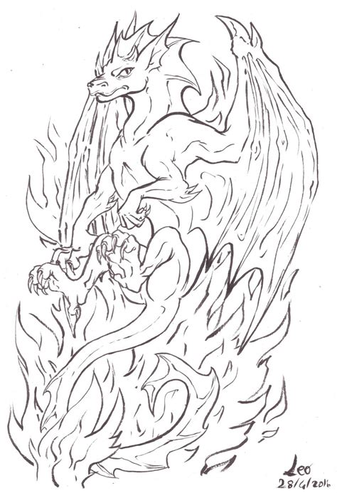 Nb Dragon Lineart Fire By Leodragonsworks On Deviantart