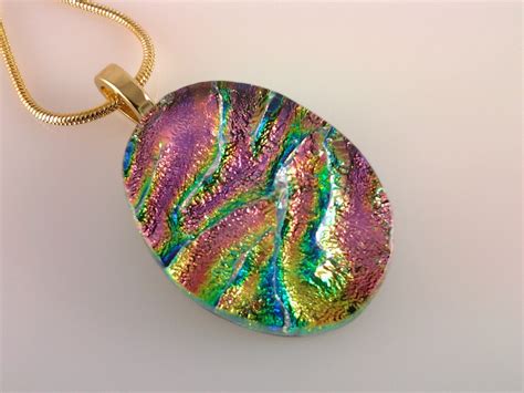 On Sale Dichroic Glass Pendant Fused Glass Jewelry Pink