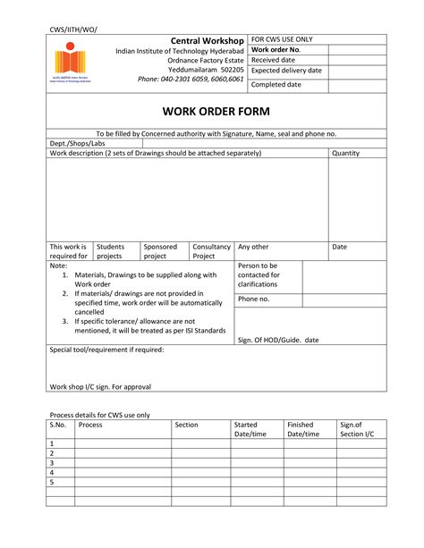 Generic Work Order Form Printable Free Sample Work Order Forms In Pdf Ms Word Excel Work