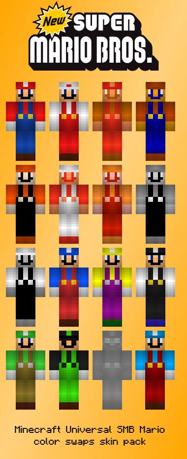 Smb Mario Color Swaps Minecraft Skin Pack By 0 Technos 0 On Deviantart