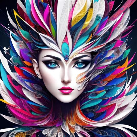 Premium Ai Image A Woman With Feathers On Her Head Is A Painting Of A Woman With Feathers On