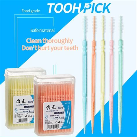 200pcs Soft Pp Dental Floss Interdental Toothpick Brush With Box Double